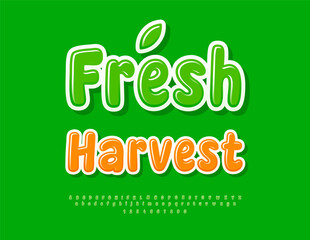 Vector Modern concept Fresh Harvest. Eco Green Font. Glossy Rounded Alphabet Letters and Numbers set.