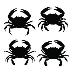 Four silhouette crab icons four unique crab shapes perfect for coastal designs nautical themes and seafood branding elements silhouette