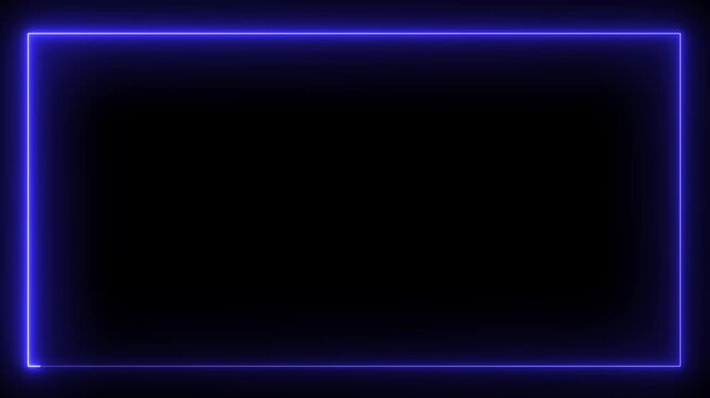 A red color Abstract glowing neon rectangle border frame in the shape rectangle energy line animation. Neon rectangle frame animation on black background.