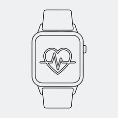 Smartwatch with heartbeat line in heart shape isolated on white background
