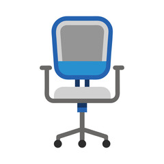 Modern blue and gray ergonomic office chair with wheels and armrests on white background
