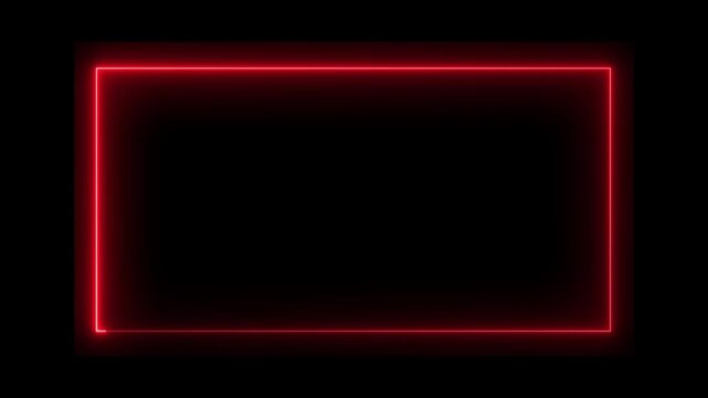 square rectangle picture frame icon animation glowing neon red color border frame display neon box movement screen round shape rotation footage retro line banner on black background