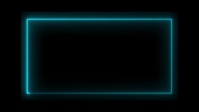 square rectangle picture frame icon animation glowing neon red color border frame display neon box movement screen round shape rotation footage retro line banner on black background