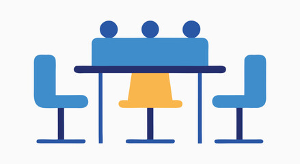Modern flat illustration of a meeting table with three people sitting around it