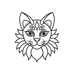Stylized cat head with floral elements on transparent background