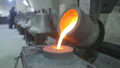 Molten metal poured into bell mold