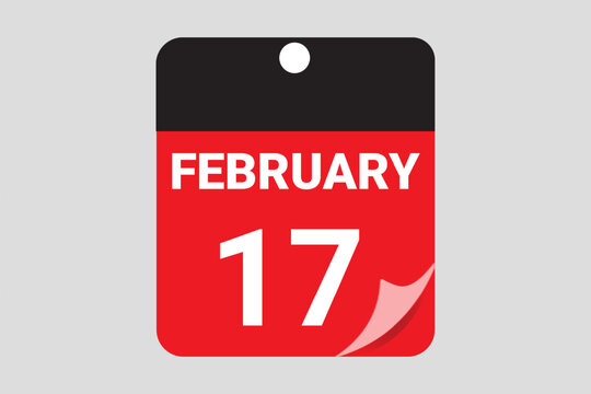 February 17 calendar date vector Icon in Red Flat Design Style