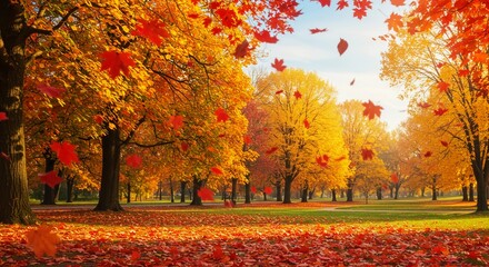 Autumn Leaves in Park Landscape