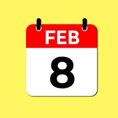 February 8 Day Calendar Vector Icon Perfect for planner, reminder, time management, schedule, office, business, and monthly event start design template