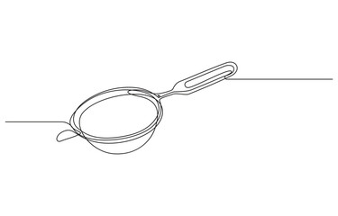 Continuous Line Drawing of a Kitchen Strainer, Continuous line art of a hand holding coffee cups and measuring spoons
