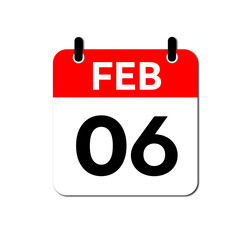 February 6 Day Calendar Vector Icon Perfect for planner, reminder, time management, schedule, office, business, and monthly event start design template