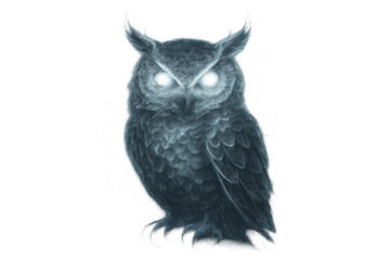 Obraz premium Mysterious owl with glowing eyes on transparent background