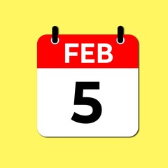 February 5 Day Calendar Vector Icon Perfect for planner, reminder, time management, schedule, office, business, and monthly event start design template