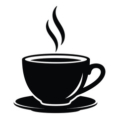 A bold silhouette of a steaming coffee cup and saucer ready for your morning brew delight silhouette