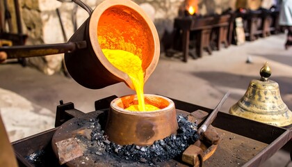 Molten metal pouring into a mold