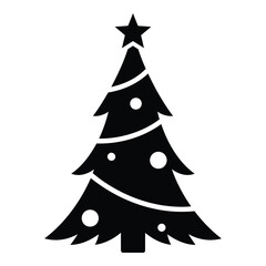 Classic silhouette of a decorated christmas tree with star topper emblem for festive holiday design projects silhouette