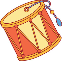 Cartoon toy drum with blue tassel and yellow accents