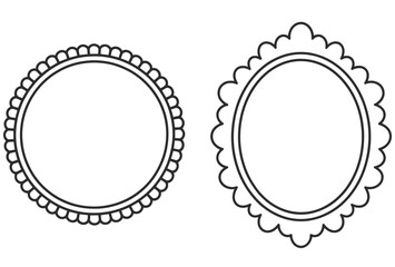 Two decorative circular and oval borders or frames in a black and white outline style