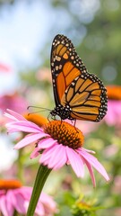 Monarch butterfly on a pink flower