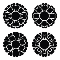 Four decorative floral silhouettes decorative elements botanical motifs classic design ornamental flowers silhouette