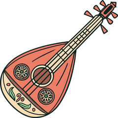 Coral Lute with Decorative Rosettes and Swirls string instrument