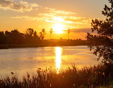 Golden sunset over a tranquil lake (1)