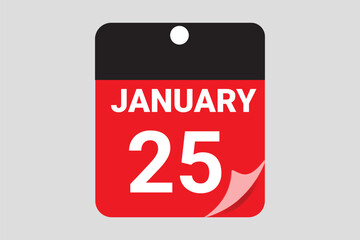 25 January. 25th January professional modern exclusive daily calendar design. Flat Design January Calendar Icon. Black and red color paper and White Text