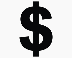 A simple black dollar sign icon representing finance and currency on a plain white background