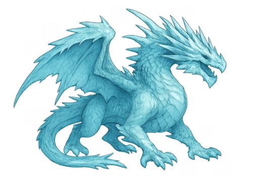 Ice dragon fantastic mythical creature with blue skin - Powered by Adobe