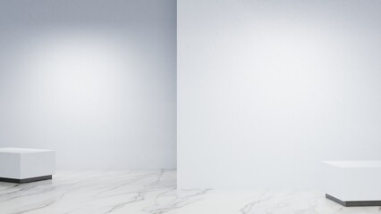Blank white walls inside an art gallery. Indoor. Studio. Apartment. 8k image.