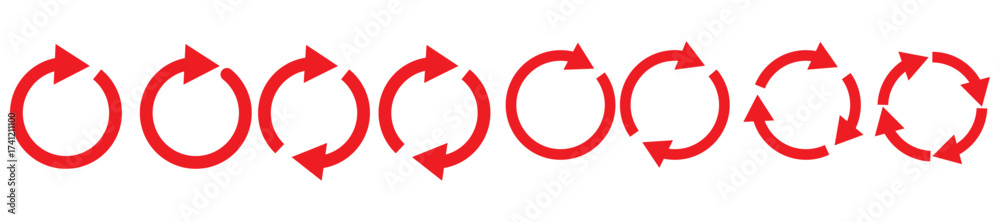 Wall mural blue circle arrows icon set. round reload sign, repeat icon, rotate arrow symbol, arrow pictogram, r
