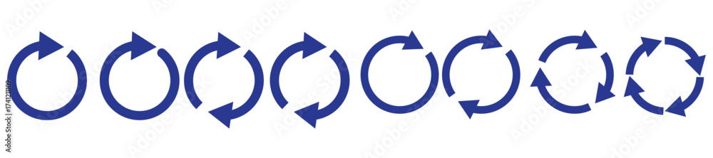 Wall mural blue circle arrows icon set. round reload sign, repeat icon, rotate arrow symbol, arrow pictogram, r