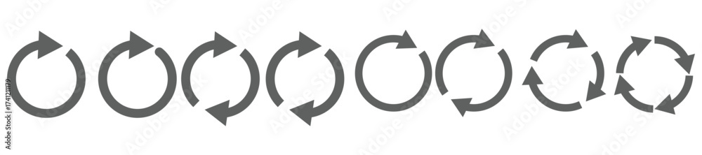 Wall mural blue circle arrows icon set. round reload sign, repeat icon, rotate arrow symbol, arrow pictogram, r