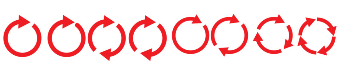 Blue circle arrows icon set. Round reload sign, repeat icon, rotate arrow symbol, arrow pictogram, refresh reload rotation loop sign set