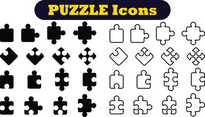 Puzzle pieces icons set in different shapes. Puzzles game piece collection in different style. Jigsaw, idea, solution etc. Teamwork Icon Set.