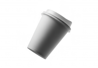 White paper cup floating isolated on a transparent background