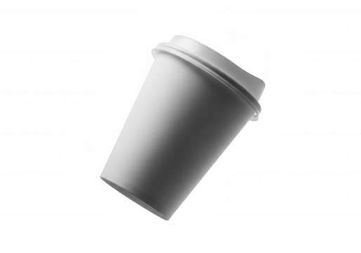 White paper cup floating isolated on a transparent background