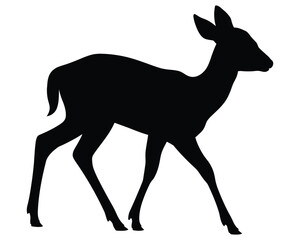 Silhouette of a graceful deer walking in a white background