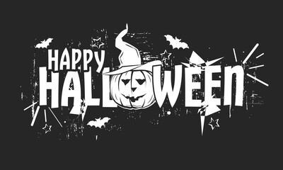 Happy Halloween Typography with Pumpkin Illustration.