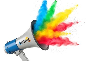 Colorful Announcement - Megaphone Bursting with Vibrant Hues for Creative Communication.