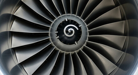 Massive jet engine turbine ready for flight and powering commercial aviation travel worldwide