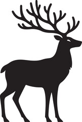 Silhouette of a majestic stag with large branching antlers against a white background
