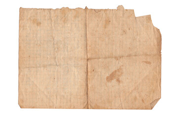 Mathematics Old Paper Texture Background. Old vintage paper folded in four. Brown crumpled and folded parchment vintage paper sheet with space for text