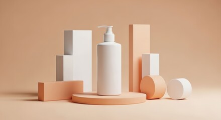Minimalist Skincare Product Display with Geometric Shapes.