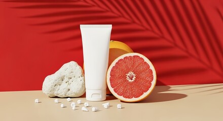 Minimalist Skincare Product Presentation with Citrus and Natural Elements.