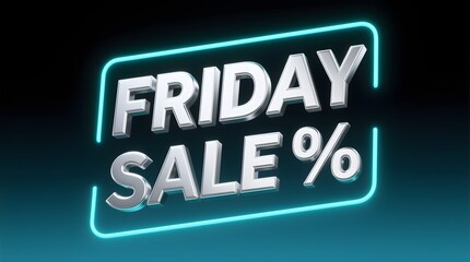 Fototapeta premium Black friday sale with percentages in silver and glowing neon lines