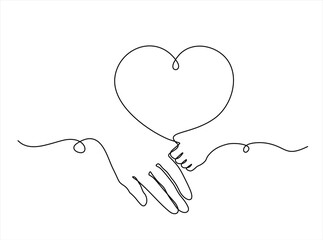 Naklejka na ściany i meble Continuous one line drawing of mother and child hands. One line drawing of adult and young palm hand holding with love. Hand drawn one line vector. Editable stroke.  Naklejka na ściany i meble Continuous one line drawing of mother and child hands. One line drawing of adult and young palm hand holding with love. Hand drawn one line vector. Editable stroke.