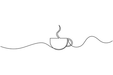 Coffee cup with steam continuous one line drawing minimalist style illustration