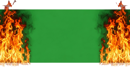 Fiery Flames Bordering Green Backdrop for Visuals.