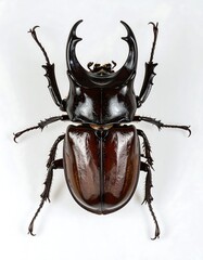 Large beetle, dark brown and black, detailed view